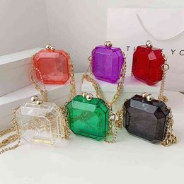 Transparent Evening Bag Acrylic Box Chain Crossbody For Women 2020 Shoulder Purses And Handbags Ladies Party Clutch Y220304