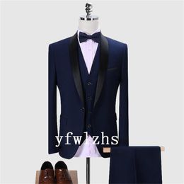 Handsome One Button Groomsmen Shawl Lapel Groom Tuxedos Men Suits Wedding/Prom/Dinner Best Man Blazer(Jacket+Pants+Tie+Vest) W774