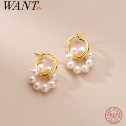 WANTME 925 Sterling Silver Natural Circle Baroque Pearl Hoop Earrings for Women Punk Fine European Gothic Rock Jacket Jewelry 220218