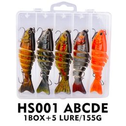 10cm 5pcs/ 15.5g Multi 7 Sections Fishing Lures Simulation Bait Hard For Saltwater Freshwater Trout Bass Salmon