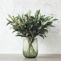 Green Artificial Olive Branch Simulation Plant Olive Leaf Home Wedding Decoration Fake Flower Christmas Decoration Flowers Y201020