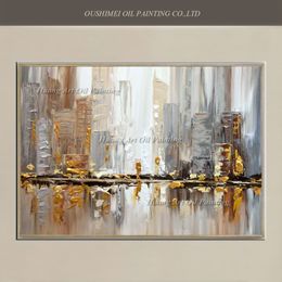 Original Hand Painted Modern Knife Building Scenery Oil Painting Wall Decor Street Landscape For Room Decor Painting On Canvas LJ201128