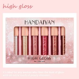 NEW arrival HANDAIYAN 6pcs set moisturize luminous lacquer-shine high gloss metallic diamond pearly lip gloss 21ML