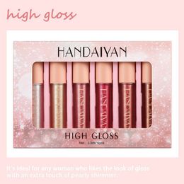 NEW arrival HANDAIYAN 6pcs set Moisturise luminous lacquer-shine high gloss metallic diamond pearly lip gloss 21ML