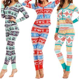 Christmas Pyjamas 2Pcs Autumn Women Floral Print Fits Long Sleeve Pants Top Xmas Sleepwear Holiday Cloth Set Y200708