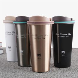 500ML Thermos Mug Coffee Cup with Lid Thermocup Seal Stainless Steel vacuum flasks Thermoses Thermo mug for Car My Water Bottle 201221