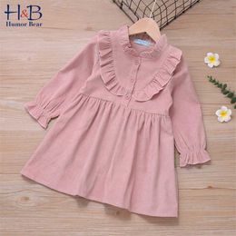Humor Bear Girls Dress Autumn Baby Frill Buttons Princess Toddler Cute Fashion Kids Children Clothing 220106