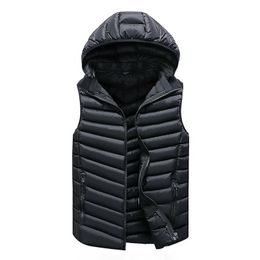 Vest Men Solid Men's Winter Jacket Warm Men's Outerwear Waistcoat Casual Vest for Men Hooded Jacket Man Sleeveless Men's Vest 201126