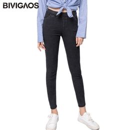 BIVIGAOS Spring Autumn Large Basic Style Sand Wash Jeans Leggings Women Elastic Snowflake Denim Pencil Pants Plus Size Jeggings 201105