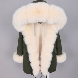 maomaokong new winter women's coat real fox fur collar long beige women's parka coat winter outdoor coat manteau femme 201212