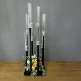 Wedding table decorative centerpieces 8 arm clear acrylic cup tall black metal candle holders senyu716