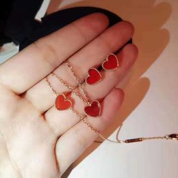 gold filled rope chains Australia - Beautiful Pendant Necklaces Fanjia little red heart love necklace bracelet women's Sterling Silver Plated 18K Gold Earrings peach hand jewelry