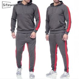 SITEWEIE 2 Piece Sets Men Fashion Sportswear Sweatshirts Mens Tracksuits Thicken Casual Pullovers Hooded Patchwork Suits LJ201125