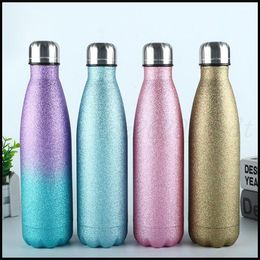 latest 17oz glitter powder style stainless steel cola bottle thermos sports pot adult and childrens Favourite free free