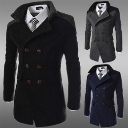 Winter Men's Wool Coat Slim Casual Long Jacket Warm Woollen Coats Overcoat Male Wool Double Breasted Winter Coat Men 201223