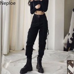 Neploe Streetwear Cargo Pants Women Casual Black High Waist Dancing Trousers Korean Ankle-length Harem Pants with Belt 54593 201109