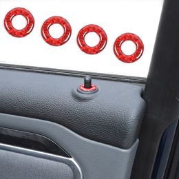 Red Carbon Fibre Door Lock Pin Ring Trim Decoration Cover ABS 4PC For Dodge RAM 1500 2010-2020 Accessories