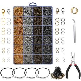 3143Pcs Jewellery Findings Jewellery Making Starter Kit With Open Jump Rings Lobster Clasps, Pliers Black Waxed Necklace Cor