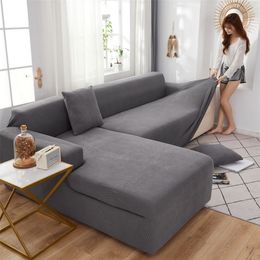 Plush L Shaped Sectional Sofa Covers for Living Room Velvet Elastic Furniture Couch Slipcover Set Spandex Slipcover Couch Cover LJ201216