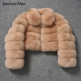Women's Top Quality Real Fox Fur Jackets Winter Thick Short Coat Fluffy Overcoat Full Sleeve Soft Warm S7636 201103