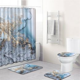 4pcs Sea Style Non Slip Toilet Polyester Cover Mat Set Bathroom Shower Curtain Bathroom Decor Washable Water Absorption Colourful Y200108