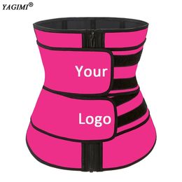 YAGIMI Neoprene Waist Trainer Body Curve Shaper Corset Sauna Girdles Hot Sweat Double Belt Weight Loss Trimmer Zip Curve Shaper LJ201210