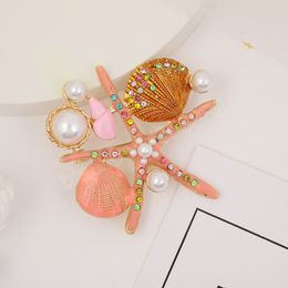 Fashion Classic Sea Star Coral Starfish Brooches Women Pearl Animal Ocean Series Party Office Brooch Pins Jewellery Gifts