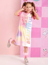 Girls Tie Dye & Slogan Graphic Dress SHE