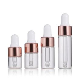 Mini Glass Bottle Dropper 1ml 2ml 3ml 5ml Empty Perfume Essential Oil E Liquid Packaging Containers With Rose Gold Cap