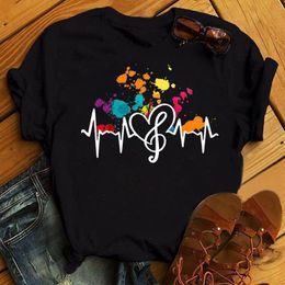 Oil Paint Love Notes Womens Tops Casual Fashion T-shirts Girls Round Neck