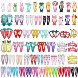 100PCS Snap Clips No Slip Metal Hair Barrettes Cute Printed Hairpins Hair Accessories Clips for Girls Kids Teens Women LJ201226