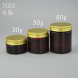 30g 50g 80g Plastic Brown Jar Empty Refillable Cosmetic Honey Hand Lotion Mask Cream Team Pill Packaging Bottle Free Shippingshipping