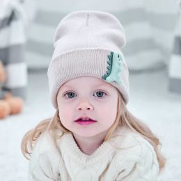 New Autumn Winter Baby Kids Knitted Cute Cartoon Dinosaur Bowknot Cap Boys Girls Warm Beanie Children Hats