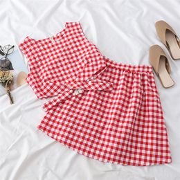 Heliar Sets Women Zipper Plaid Tank Top and Skirts Two Pieces Outfits Women Sets Top and Mini Skirts Sets Women 2020 Summer T200701