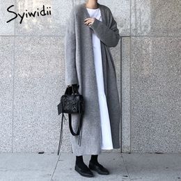 syiwidii new long cardigan women elegant ladies loose ribbed knitted oversize sweaters fashion long coat autumn and winter 201109