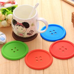 Cute Colorful PVC Button Shape Cup Mat Kitchen Dining Tools Tableware Anti Slip Coaster Teacup Mat 5 colors