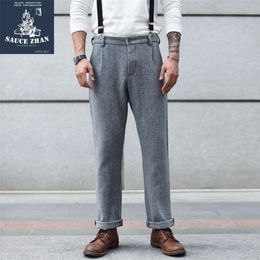 SauceZhan Wool Pants Woolen Trousers Woolen Trousers with Straight Leg Woolen Trousers Men's VINTAGE Clothing Men Pants LJ201104