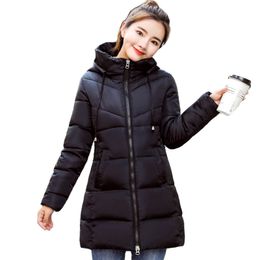 Stand Collar Hooded Women Winter Jacket Slim Cotton Padded Winter Womens Jackets Long Female Coats Parkas Chaqueta Mujer 201103