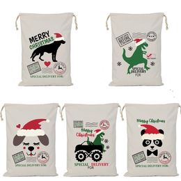 30PCS Christmas Gift Bag Santa Sack Drawstring Bags Canvas Santa Sacks Storage Print Gift Bags Xmas Decoration 14style T500337