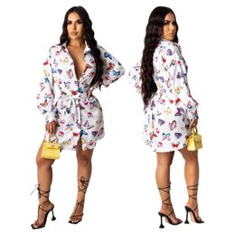 Fashion Women's Blouses & Shirts dresses Hot Digital butterfly Printing loose Style shirts dress Women 2023 spring Outfits Woman Clothing 9772