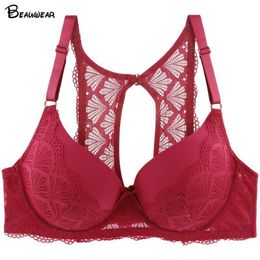 Beauwear Sexy Bra for Women Fashion Brassiere Non Push Up Adjusted-straps Bra Full Cup Underwire Lace Intimates Ladies Plus Size 201202