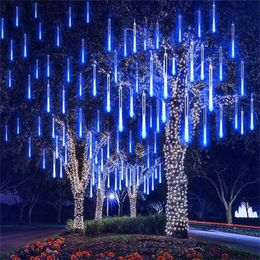 New Year 30/50cm Outdoor Meteor Shower Rain 8 Tubes LED String Lights Waterproof For Tree Christmas Wedding Party Decoration Y201020