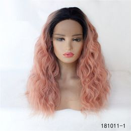 Ombre Colour Wavy Synthetic Hair Lace Front Wig HD Transparent Pelucas Lace-Frontal Wigs 14~26 inches 181011-1