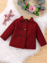 Baby Slant Pockets Double Breasted Coat SHE