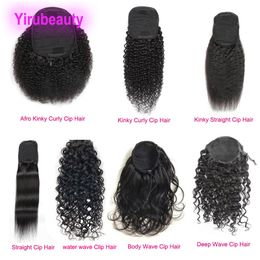 -Índio Virgem Humano Cabelo Afro Kinky Curly Curly Righttails 8-26inch Deep Wave Water Onda Natural Preto 1B Remy Pony Tail