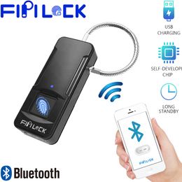 Fipilock Bluetooth Fingerprint Lock Smart Lock Home Luggage Dormitory Locker Warehouse Door Waterproof Super Electronic Padlock Y200407