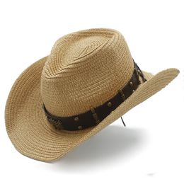 Women Men Straw Sun Sun Hat Lady Dad Sombrero Hombre Cowboy Jazz Caps Size 56- 58CM Y200714