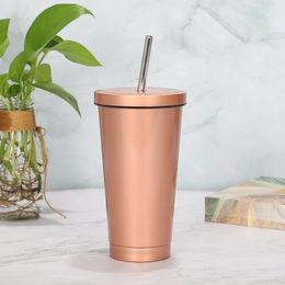 Straw Coffee Mugs Stainless Steel Thermos Tumbler Coffee Cup Vacuum Flask thermo Water Bottle Tea Mug with metal straw cups V2