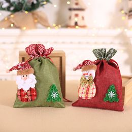 Christmas Drawstring Candy Gift Bag Xmas Treats Bags Cute Snowman Santa Party Supplies Kids Gifts Wrapper JK2010XB