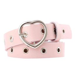 Cute Pink Leather Belt For Women Students Heart Metal Buckle Thin Belt For Streetwear Jeans Coat Dresses Accessories G220301